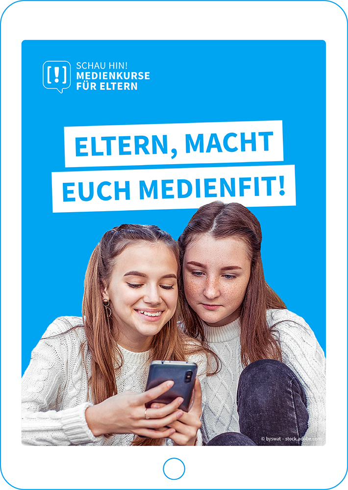Tablet mit Hinweis zu Medienkursen