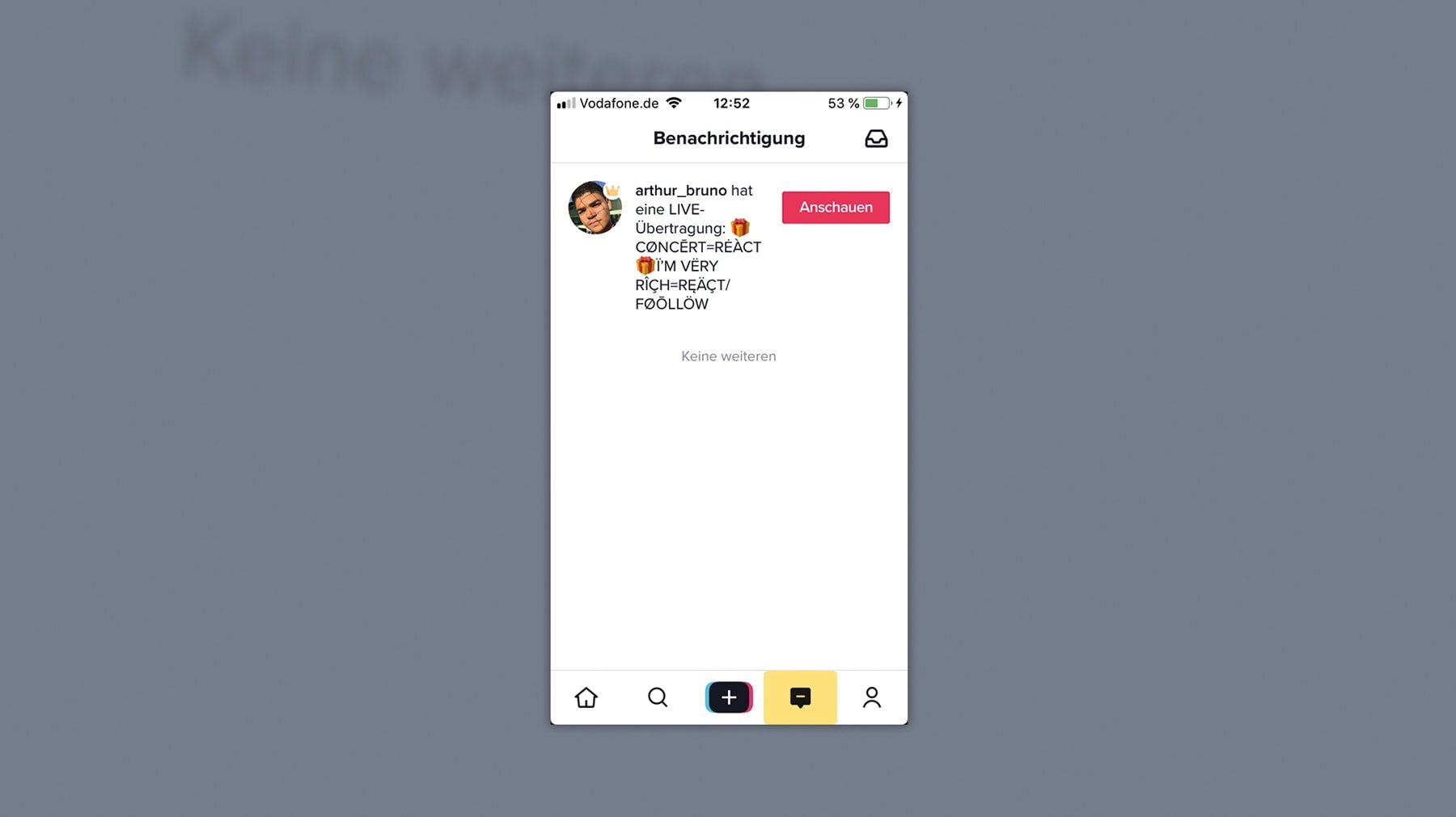 Screenshot TikTok: Nachrichten-Inbox