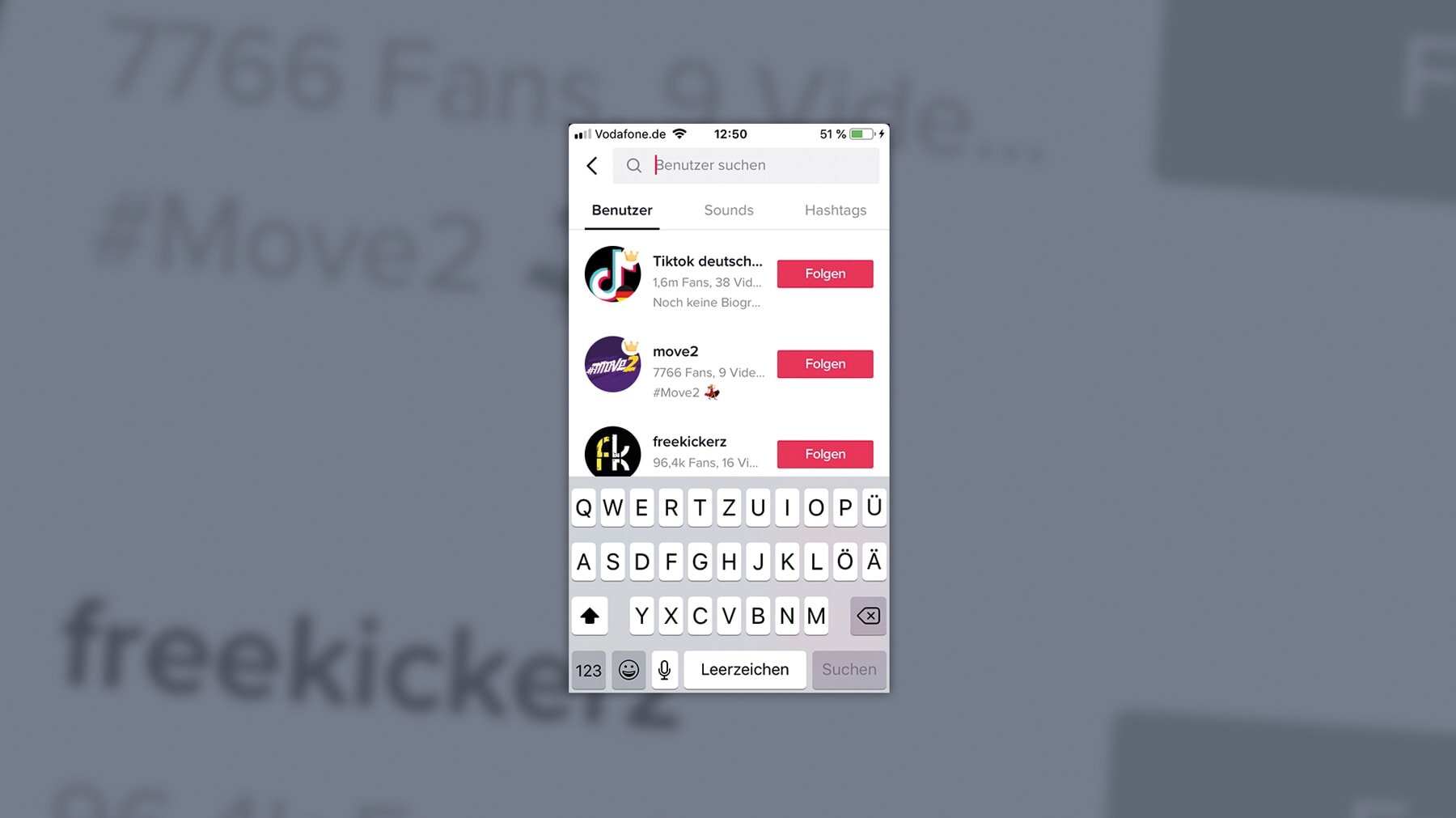 Screenshot der TikTok Suche