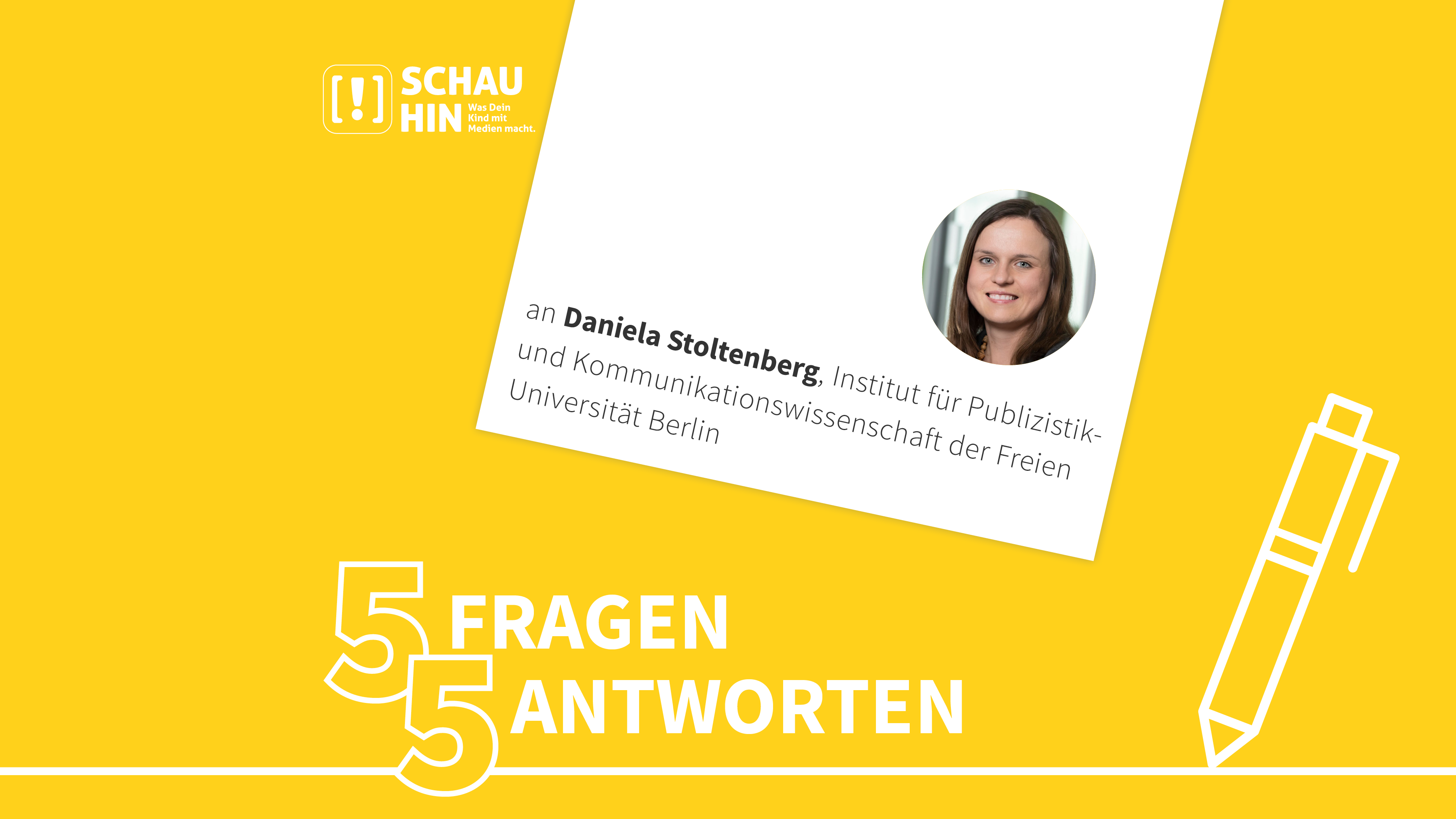 Grafik mit Portrait von Daniela Stoltenberg und dem Istitut für Publizistik- und Kommunikationswissenschaft"