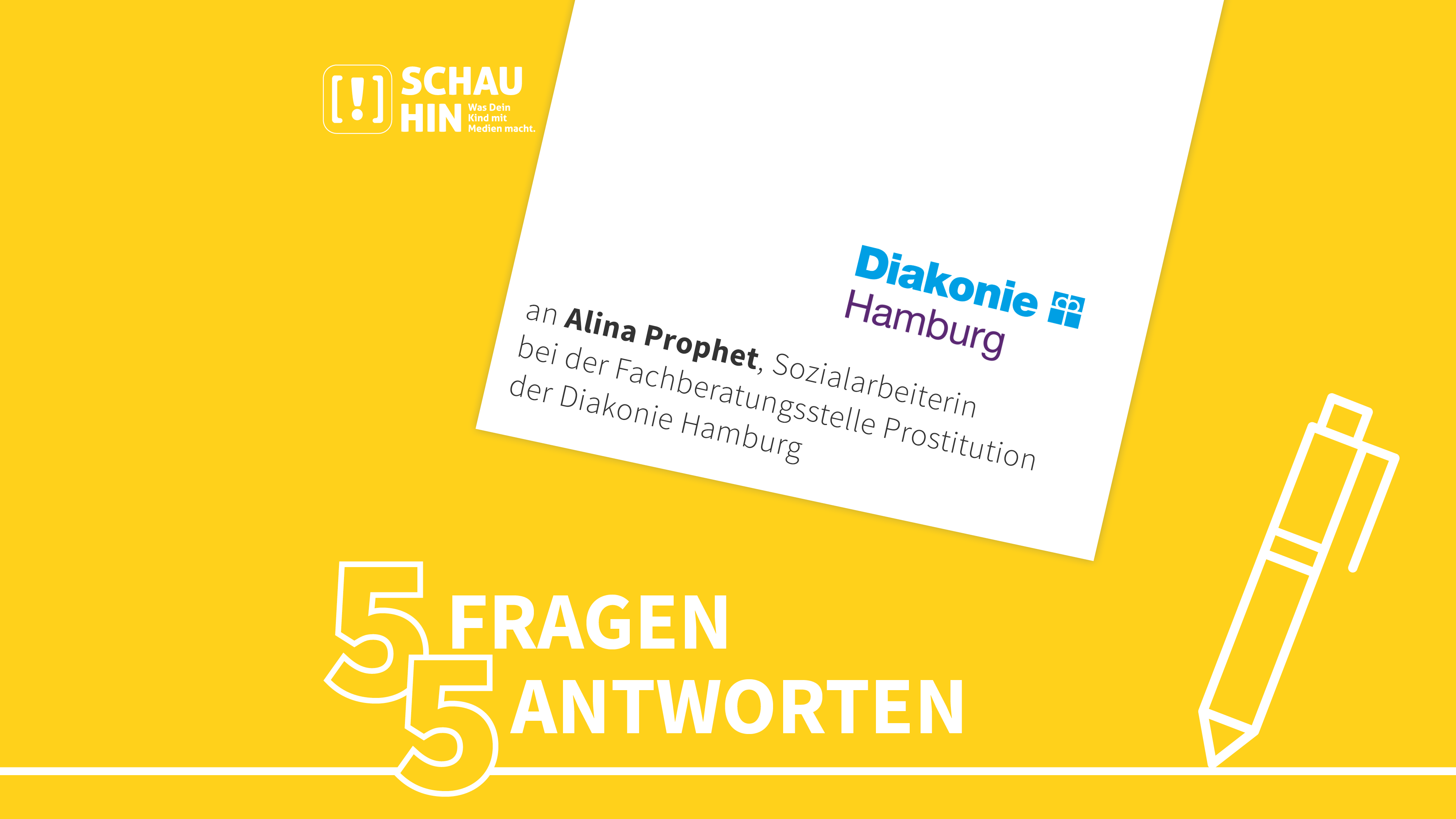 Grafik mit dem Logo der Diakonie Hamburg und der Berufsbezeichnung der Interviewpartnerin: Sozialarbeiterin bei der Fachberatung Prostitution