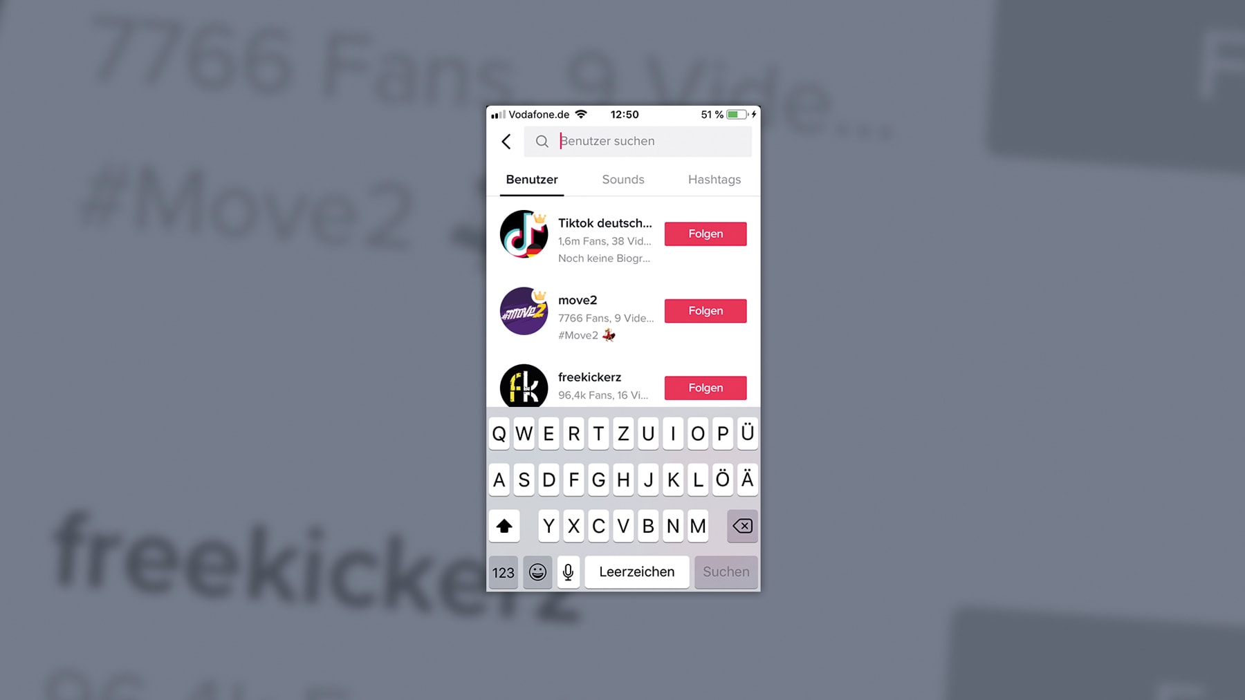 Screenshot der TikTok Suche