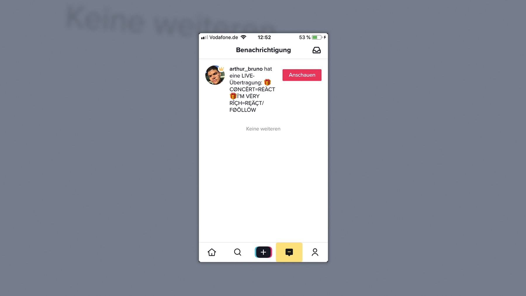 Screenshot TikTok: Nachrichten-Inbox