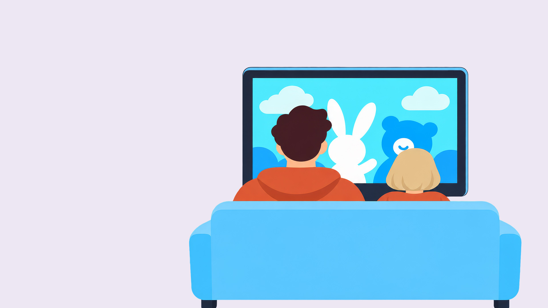 Illustration: Zwei Personen auf einer Couch. Vor ihnen ein Fernseher.